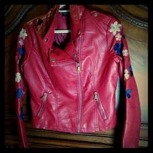 Moto Jacket with flower embroidery